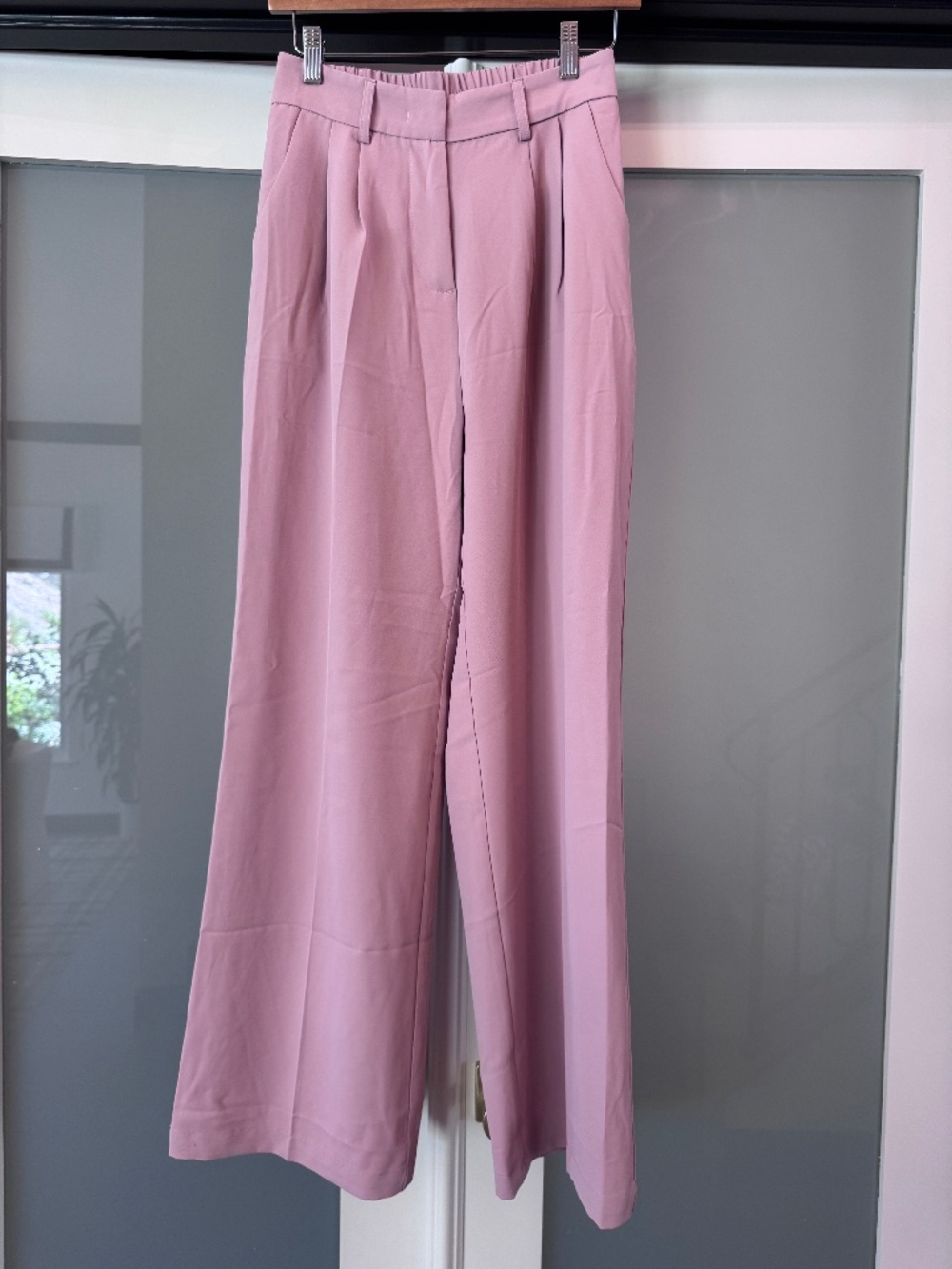 Pastel Pink, Pleated, Work Trousers with Pockets